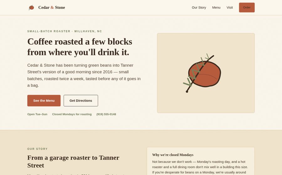 Cedar & Stone Coffee Co. demo site preview